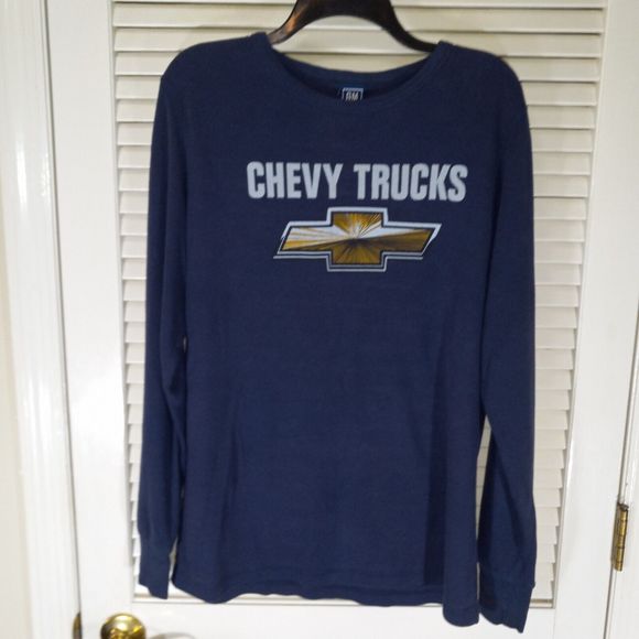 Mens GM Chevy Trucks Long Sleeve Navy Thermal Pullover Shirt XL Chevrolet - Picture 2 of 12